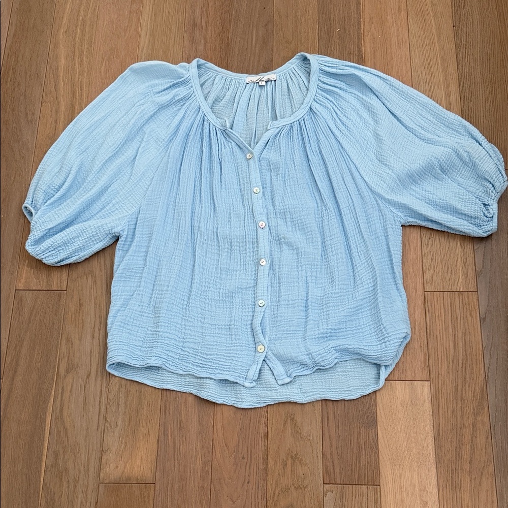 Red Haute Sky Blue Textured Blouse